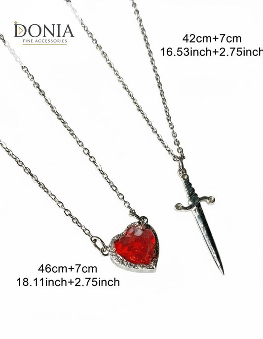 Couple Cables Necklace Set – Stainless Steel Heart & Dagger Design