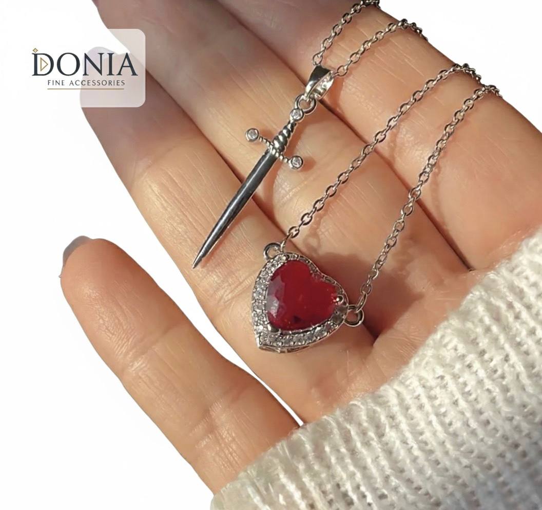 Couple Cables Necklace Set – Stainless Steel Heart & Dagger Design