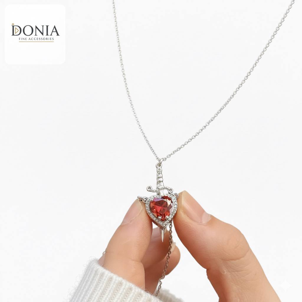 Couple Cables Necklace Set – Stainless Steel Heart & Dagger Design