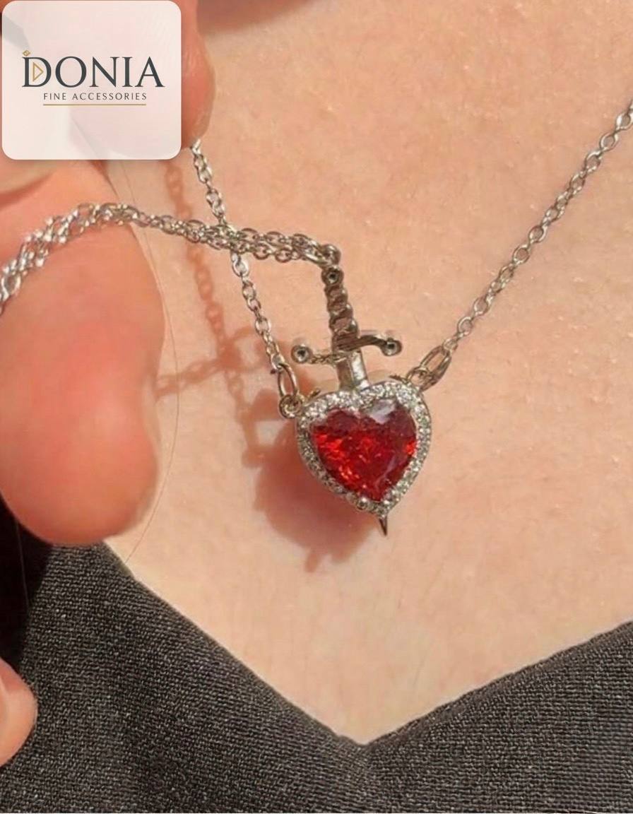 Couple Cables Necklace Set – Stainless Steel Heart & Dagger Design
